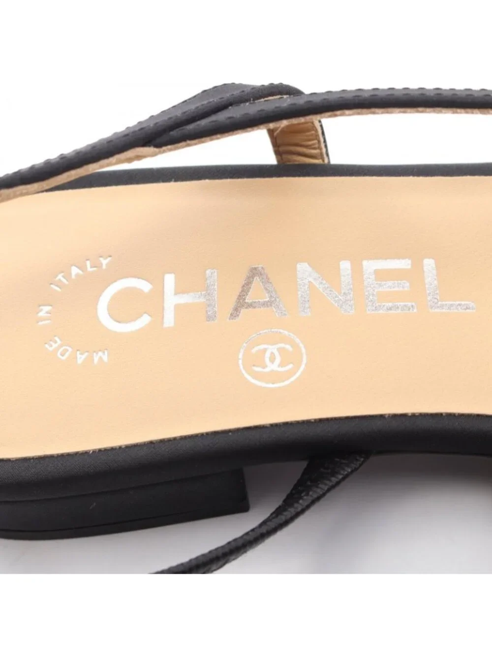 Chanel Pumps Beige Black Sling Back Heel